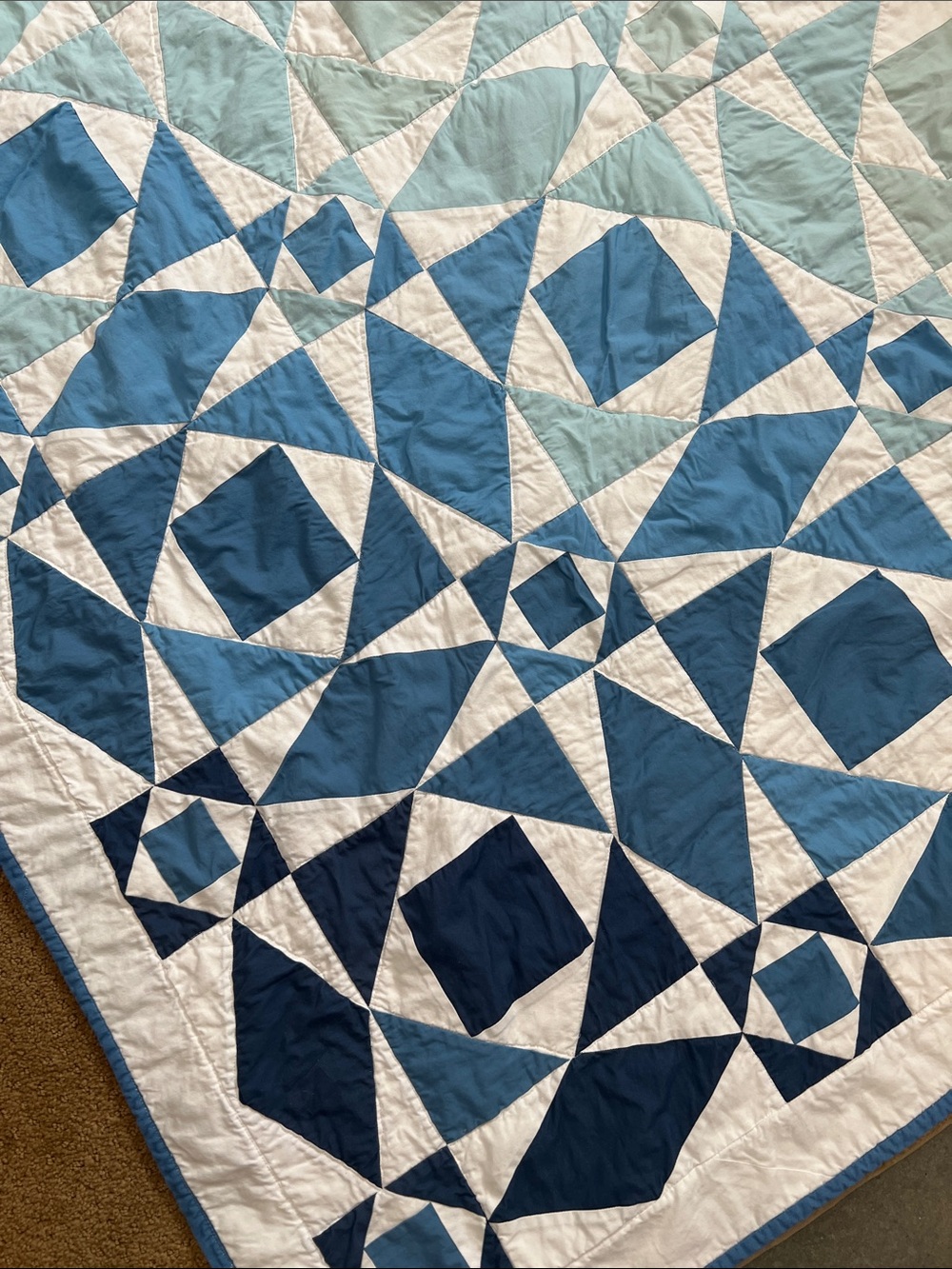 Blue & Green Gradient Cotton Quilt - Modern Geometric Bedding - Picture 4 of 6